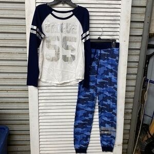 Justice Unique Blue Camo Tee & Legging Set size 12/14/16